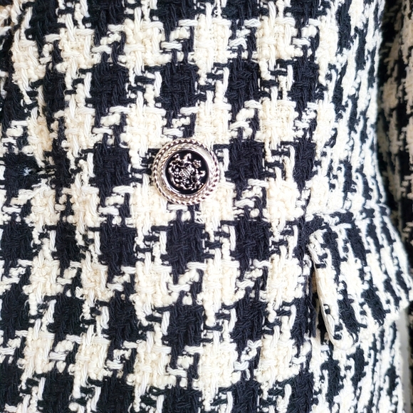 ZARA DOUBLE BREASTED TWEED FRINGE HOUNDSTOOTH BLAZER - Picture 7 of 12